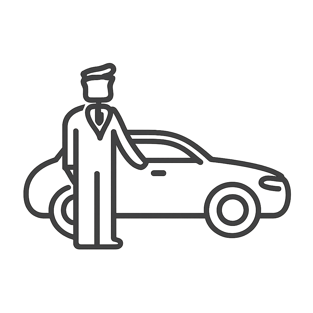 Créer un logo stylisé moderne représentant un service de VTC premium, sans vélo, avec des couleurs élégantes adaptées au transport privé de luxe.